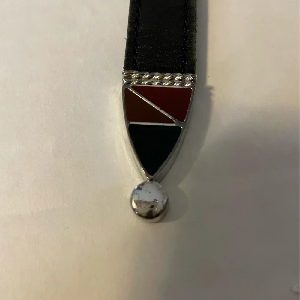 Vintage R.O.C. Brown/Black Weave Braid Leather Enamel Buckle Western Belt Medium